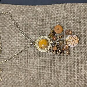 Express Gold Tone Necklace With Beaded Dangles Pendant 36"